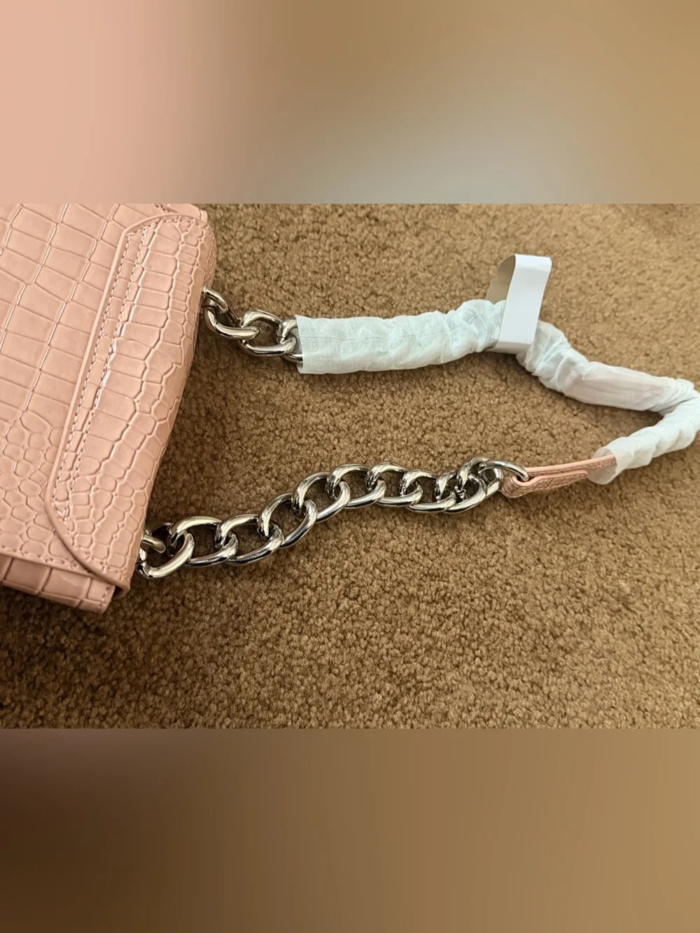 Vivienne Westwood Sofia Mini Pink Croc Vegan Leather Shoulder Bag